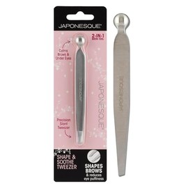 JAPONESQUE Shape & Soothe Pinzas, herramienta 2 en 1, pinza inclinada para dar forma y definir cejas y ojos para reducir la hinchazón