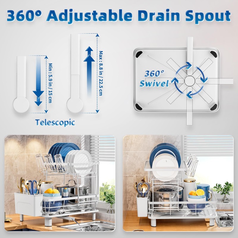 GAOKASE 2 Tiers Dish Drying Rack, Space-Saving Dish Racks for