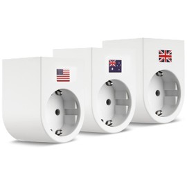 REV Traveler Travel Adapter, Socket Adapter, 3 x Travel Plugs (USA, UK, AUS, CN), Adapter Socket, White