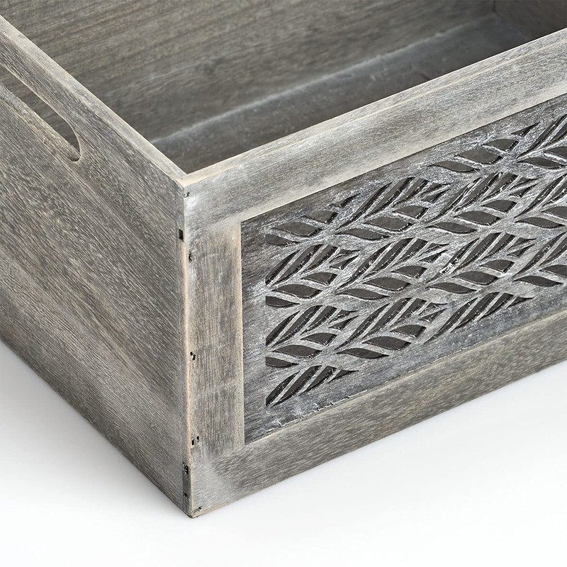 Zeller 15187 Storage Box 'Leaves', Wood, Grey, Approx. 35 x