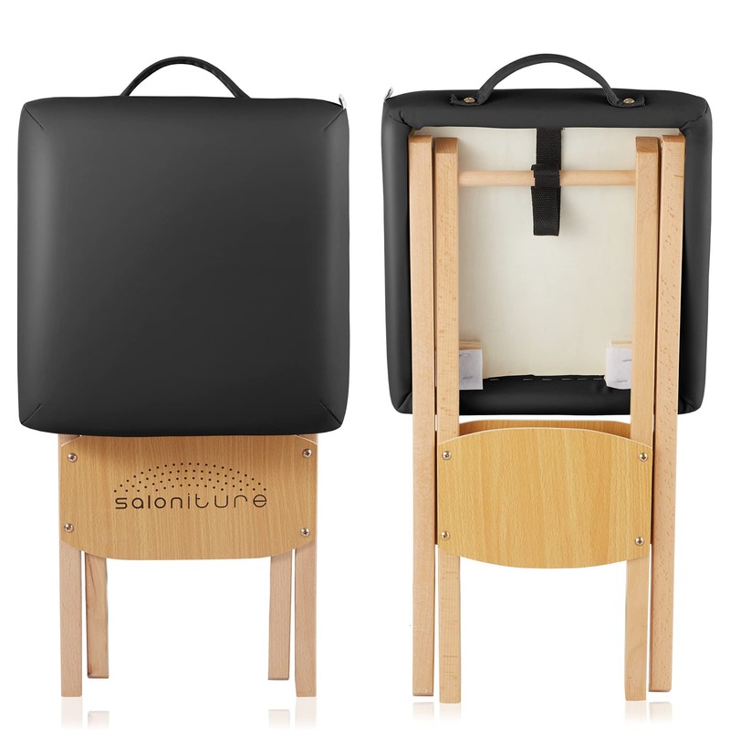 Saloniture Wood Folding Massage Stool with Carrying Case, Black