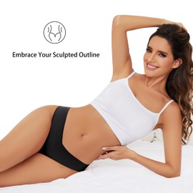 voenxe Seamless Women Underwear Thong,Low Rise No Show Ladies Panties,V Waist Cut No Line Workout Brief Comfortable 5-Pack Black