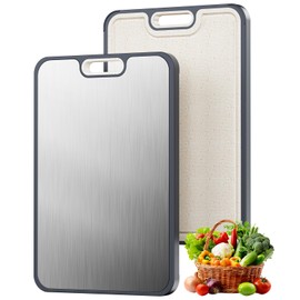 Stainless Steel Cutting Board for Kitchen, Metal Cutting Board for Meat, Dishwasher Safe Double Sided Chopping Board, Large Size 16”×11”