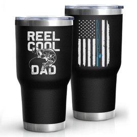 Onfnteac Fishing Gifts for Dad Men 30 oz REEL COOL DAD Tumbler Cups with Fish American Flag Design Father's Day Christmas Fishing Gifts for Dad Grandpa Stainless Steel Insulated Water Bottle With Lid