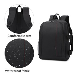JINNUOLANG Waterproof Camera Backpack - 17.7" Large Capacity Lightweight DSLR Bag with Laptop Compartment (Black/Red, 1.71lbs)