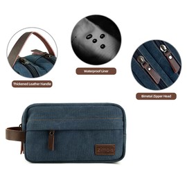 zimois Men's Travel Toiletry Bag, Portable Travel Organizer, Travel Razor Bag, Women's Toiletries Canvas Cosmetic Bag, Cosmetic Accessory Organizer, Individual Compartments with Handles, Blue