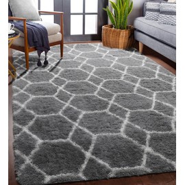 ONASAR Area Rugs for Bedroom Living Room, Washable 4x6 Fluffy Grey and White Floor Rug, Shaggy Geometric Soft Plush Fuzzy Carpet for Nursery Teen Playroom Dorm Office Home Decor Aesthetic