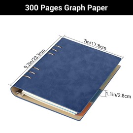 Yarotm Ring Binder A5 Refillable – 1 PC Notebook A5 Squared 5 mm with Dividers – 14 x 21 cm Dark Blue Notebook Leather PU – 100 GSM College Block Checked – 300 Pages/150 Sheets Spiral Ring Binder