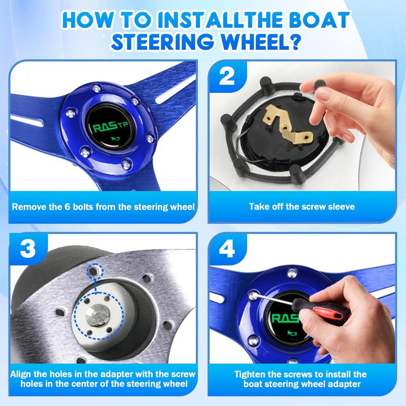 RASTP 13.8 Inch Boat Steering Wheel with 3/4“ Axle Marine