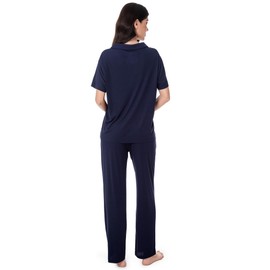 DAVID ARCHY Viscose from Bamboo Pajamas Set for Women Super Soft 2 Piece Lounge Set Ribbed Knit cooling pajamas for women(XXL, Navy Blue)