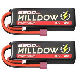 Hilldow 11.1V Lipo RC Battery 3S 120C 3200mAh Lipos Batteries Rechargeable Soft Case with Deans T Connector for RC Airplane Helicopter RC Car Truck Boat UAV Drone FPV(2 Packs)