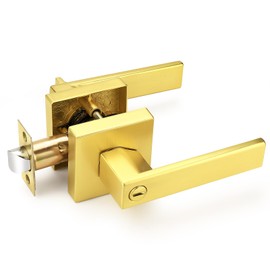 Probrico Gold Door Handles Interior Square Privacy Door Levers Keyless Door Lock for Bedroom and Bedroom,Reversible for Right/Left Side