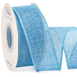 Ribbli Baby Blue Burlap Wired Ribbon,1-1/2” Inch x Continuous 10 Yard, Wired Edge Ribbon for Big Bow,Wreath,Baby Shower Decoration,Outdoor Decoration