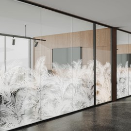 ChicSkin Modern Botanical Etched Glass Window Privacy Film, Thickened Textured Decorative Window Film for Large Glass Window, Floral Shadow Palm Leaf 22.83"X47.24"X4PCS