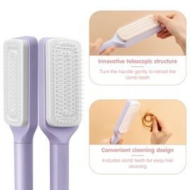 2PCS Self Cleaning Hair Brush,hair Brushes For Women,one-click Cleaning Comb,curly hair comb,3d airbag comb,retractable comb,suitable For All Hair Types,easily Comb Hair And Clean (purple + gray)