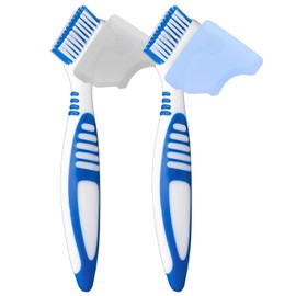 Anbbas Dual Bristle Heads Denture Brush with Cover Case Dental Cleaning Brush Set for Denture Care False Teeth Cleaner Tool(Pack of 2)