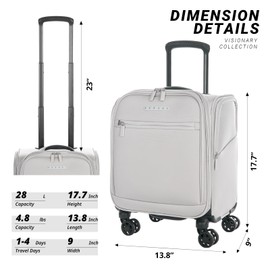 Verage Under Seat Luggage with Wheels, Softside Small Suitcase Spinner Carry On Luggage Bags for Airlines Airplanes Short Trip Men Women (Cloud Gray, 14.5-Inch Plus Underseat)