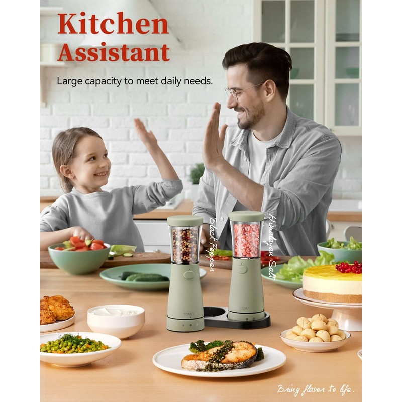 Electric Salt and Pepper Grinder Set with Storage Base, Stainless