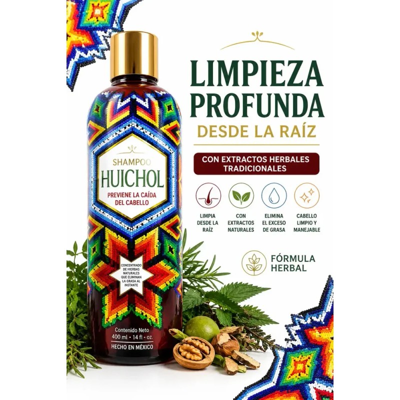 Shampoo Huichol ANTICAIDA en botella de 400mL de 400g por