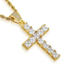 YL Men Gold Cross Necklace 316L Stainless Steel Figaro Chain Crucifix Cross Pendant for Womens Lord's Prayer Jewelry