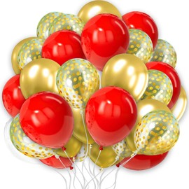 Red Gold Balloons 10 Inch Red Gold with Confetti Latex Balloons Set for Birthday Wedding Baby Shower Graduation Party Decorations 25 Pack
