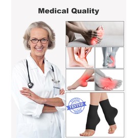 Kuzimua 2 Pairs Ankle Medical Compression Stockings Men and Women 20-30 mmhg for Plantar Fasciitis, 2 x Black