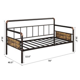 GarveeHome Metal Daybed Frame Twin Size,Heavy Duty Metal Twin Bed Frame,Daybed for Living Room Bedroom Guest Room, Brown