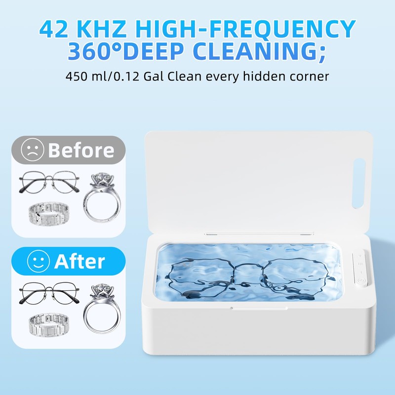 lunakind Ultrasonic Jewelry Cleaner Eyeglass Cleaner with 450ml Capacity: Pod