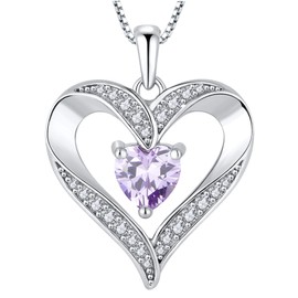 YL Women's Heart Necklace 925 Sterling Silver Love Heart Pendant 18k White Gold Created Alexandrite Jewelry