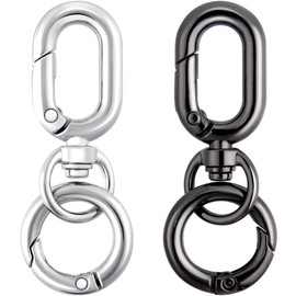 OIIKI 2 Sets Double Opening Swivel Clasp Clips, Metal Swivel Spring Snap Hooks, Key Chain Clip with Key Ring for DIY Crafts, Jewelry Clasps, Lanyard Making - Silver, Black