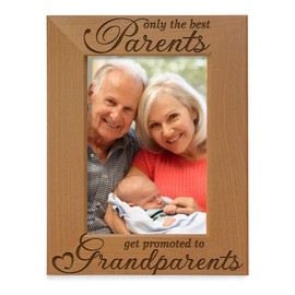 KATE POSH - Only The Best Parents get Promoted to Grandparents Picture Frame - Engraved Natural Wood Photo Frame - Grandma Gifts, Grandpa Gifts, for Grandparents (4x6-Vertical)