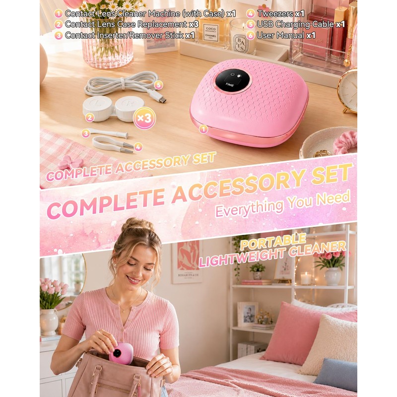 2026 Upgraded Ultrasonic Contact Lens Cleaner 52KHz【5.0 Ultra Powerful Motor】【Ultrasonic