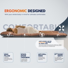 ZOOOBELIVES Camping Sleeping Pad with Built-in Pump & Pillow, 5-Inch Thick, 27-Inch Wide, Ultralight Inflatable Camp Mat with Snap Buttons, Compact for Hiking Backpacking and Travel - Airlite1901