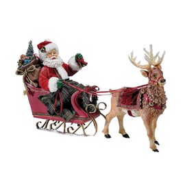Kurt Adler Fabriché 10-Inch Santa in Sleigh with Deer Tablepiece