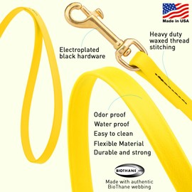 Viper Biothane K9 Working Dog Leash Waterproof Lead for Tracking Training Schutzhund Odor-Proof Long Line with Solid Brass Snap for Puppy Medium and Large Dogs 6ft, Lemon Yellow