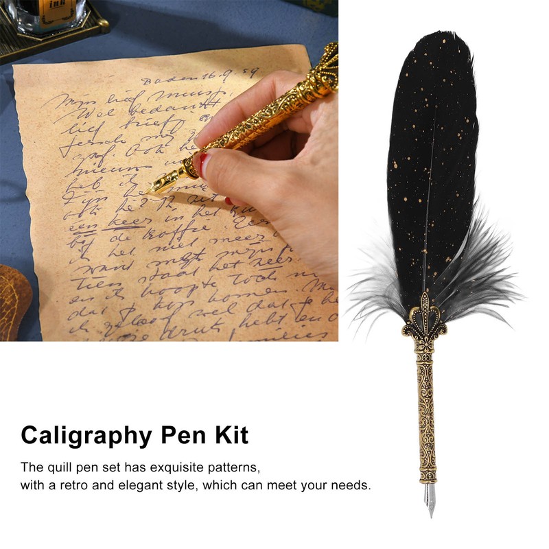 Quill Pen Set Retro Elegant Exquisite Pattern Smoothing Writing Feather