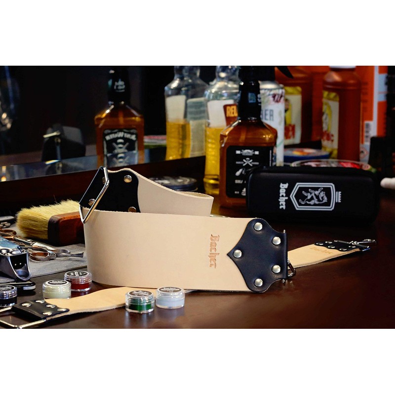 BACHER Premium Leather Strop Wide for Sharpening Razor Set with