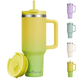 Labulabla 40oz Tumbler with Handle,Double Wall Vacuum Reusable Stainless Steel Insulated Water Bottle,With Leak Proof lid and Straw for Iced or Cold Beverages (Citrine)