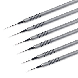 6 Stück Nageldesign Pinsel Nagel Liner Pinsel Set, Fineliner Nailart Pinsel Profi Detail Maniküre Pinselset, Nagelpinsel zum Ziehen von Linien Nagelbürsten Silber Metall Griff (5/7/9/11/20/25 mm)