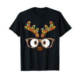 Reindeer Face Glasses Matching Family Christmas Women Girls T-Shirt