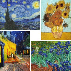 VeGuude Diamond Painting Kits for Adults, 4 Pack Van Gogh Starry Night Diamond Art Kits, 5D Full Drill DIY Crafts for Adults Home Wall Decor Sunflower Irises Café Terrace at Night [12x16in]