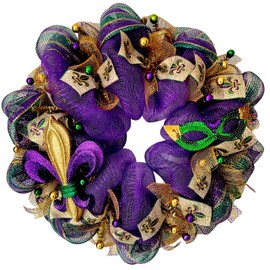 Mardi Gras Wreath Fleur De Lis Purple Green and Gold Mardi Gras Handmade Deco Mesh 24 inch or 28 inch diameters
