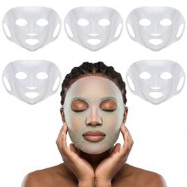 5 Pack Reusable Silicone Face Mask Cover for Sheet Masks with Portable Storage Box, White 3D Facial Mask Holder to Prevent Evaporation, Soft Ear-Hook Loops Skin Care Tool for Women & Men
