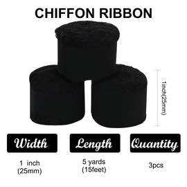 RIBBOOO 3 Rolls Black Chiffon Ribbon 1 inch× 5 Yards Ribbon Fabric Silk Ribbon for Gift Wrapping Wedding Party Decoration Flower Bouquet Wrapping Bows Making DIY Crafts
