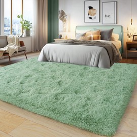 Soft Fluffy Rug for Living Room, 4x6 Sage Green Shag Area Rug for Bedroom Living Room, Non-Slip Fuzzy Carpet for Girls Boys Kids, Throw Rugs for Dorm, Modern Home Decor Aesthetic