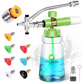 Ofloton Pressure Washer Foam Cannon & Dual Connector Accessory, Double Tip Attachment for Pressure Washer Soap Cannon, 7 Power Washer Nozzle Tips, 1/4” Quick Connect, 4000 PSI Car Foam Sprayer
