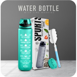 K-MART Water Bottle 1L, Sports Water Bottle with Time Markings, BPA-Free, Leak-Proof Drinks Bottle, Perfect for Running, Cycling, Gym, Yoga, Camping and Outdoor Activities, Green