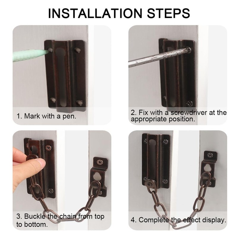 2PCS Stainless Steel Door Chain,Sliver Anti Theft Door Chain,Chain Lock