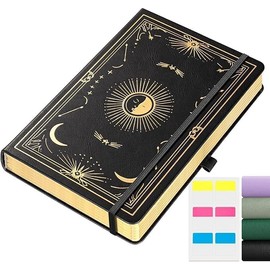 LOAPEM A5 Lined Journal - 192 Pages, Hardcover College Ruled Journal for Women Men, Sun and Moon Cover Design, Writing Notebook for Work, Study, Business, Black