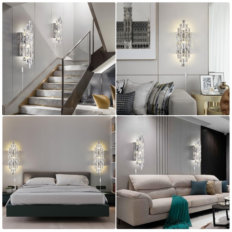 Kaiyuan Modern Plug in Wall Sconce Crystal Wall Sconces Indoor